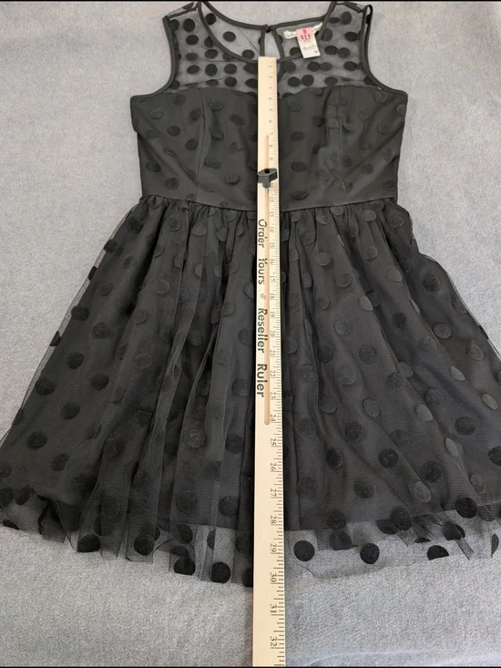 American Rag Women's Black Polka Dot Mesh Overlay Fit & Flare Mini Dress Size M - Picture 4 of 8